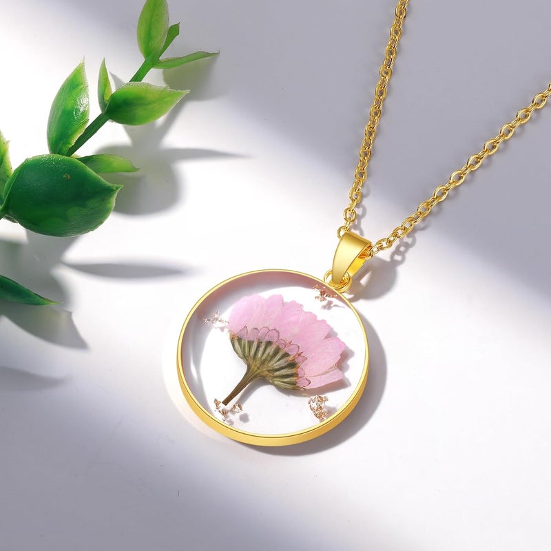 AUNTESIGN Store Forget-Me-Not and Queen Anne's Lace Pressed Wildflower Necklace | Birth Month Real Flower Necklace | Gold/Silver Pressed Flower Jewelry | Personalized Handmade Jewelry - Image 2